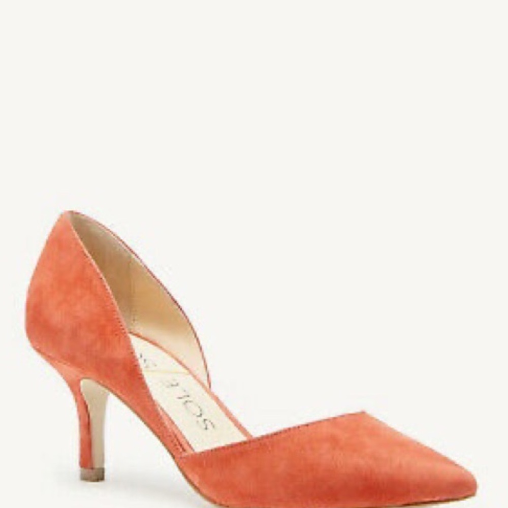 Sole Society l Neon Orange Suede Pointy Toe Open Mid Kitten Heels Pumps Cute